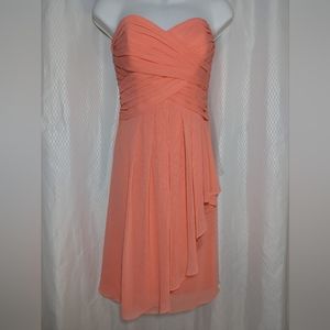 David's Bridal Strapless Formal/Bridesmaid Dress, Melon, Size 2